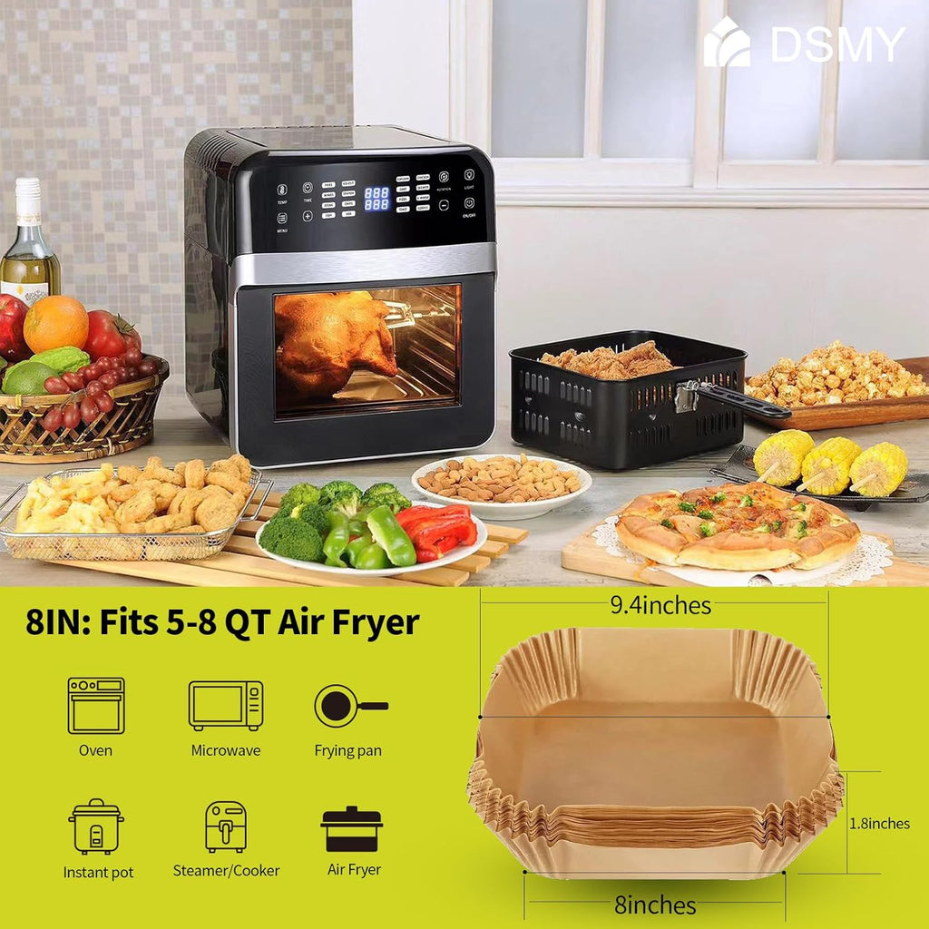 Skiennix 150 PCS Air Fryer Disposable Paper Liners - 8 Inch Non-Stick Parchment for 5-8QT Fryers