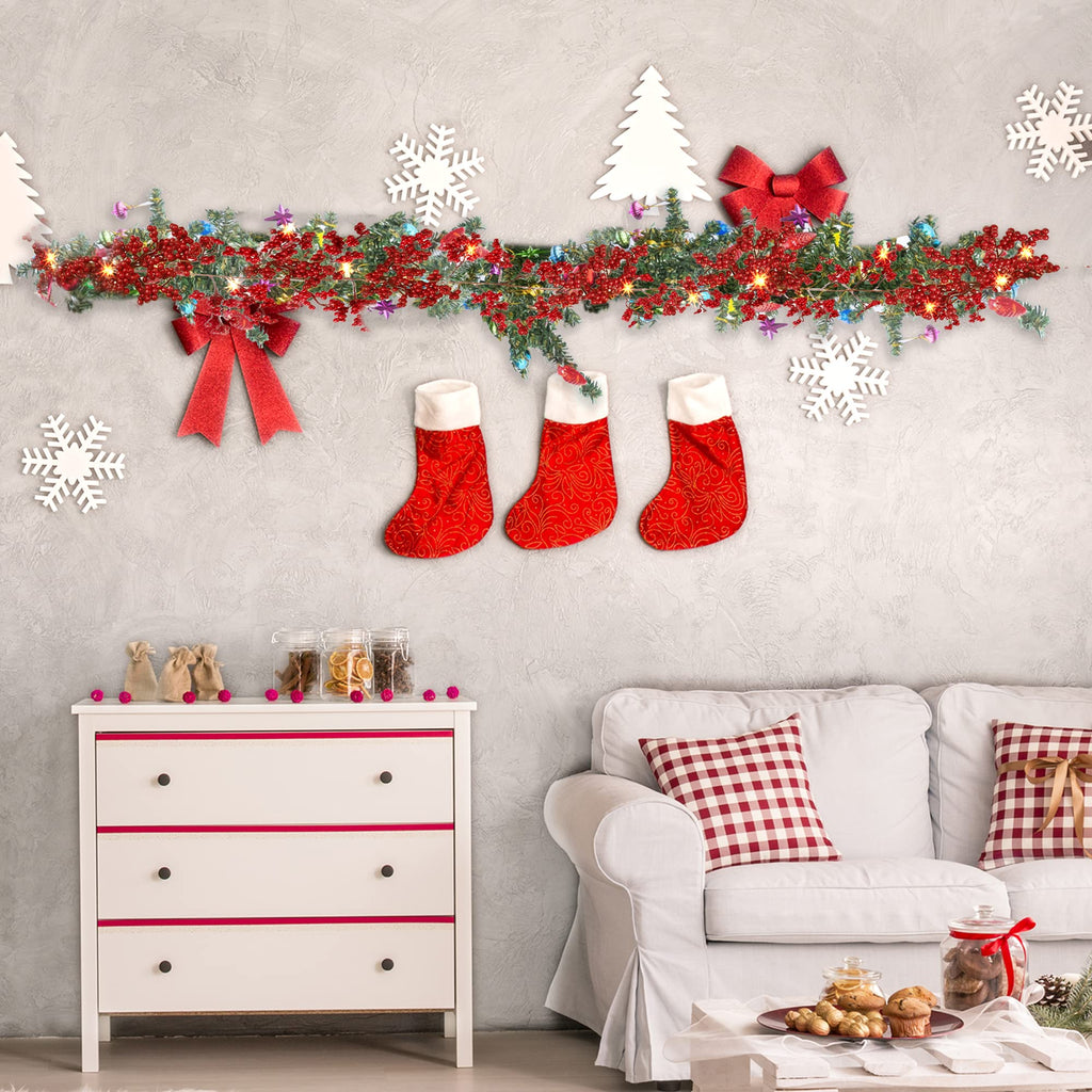 Sggvecsy Red Berry Garland Lighted Burgundy Berry Christmas Garland Artificial 6Ft for Christmas Winter Holiday Fireplace Mantel Table New Year Indoor Outdoor Decoration