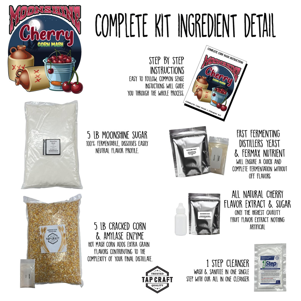 Tapcraft – Complete Cherry Moonshine Mash Recipe Kit – DIY Cherry Moonshine Making at Home – Perfect Gifts for Him & Her – Make Your Own Moonshine – Homemade Alcohol Kit