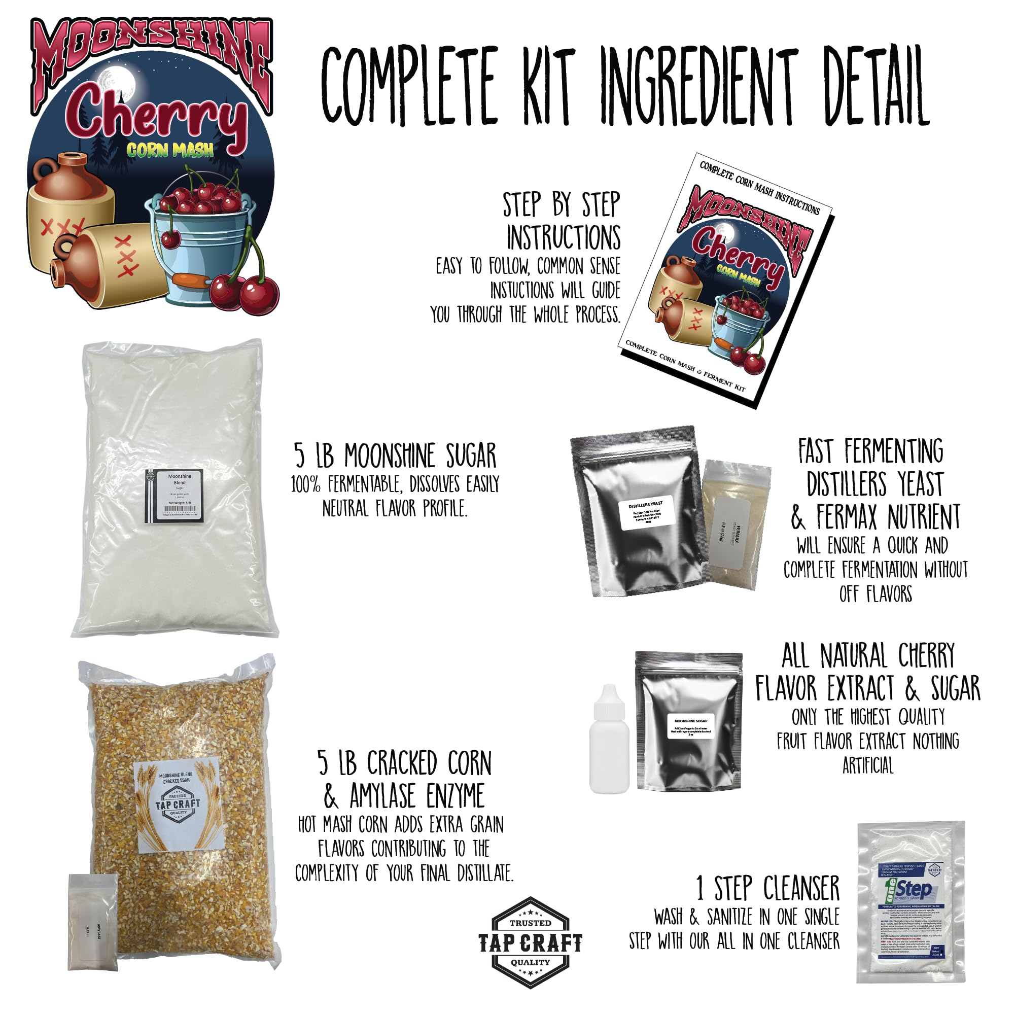 Tapcraft – Complete Cherry Moonshine Mash Recipe Kit – DIY Cherry Moonshine Making at Home – Perfect Gifts for Him & Her – Make Your Own Moonshine – Homemade Alcohol Kit