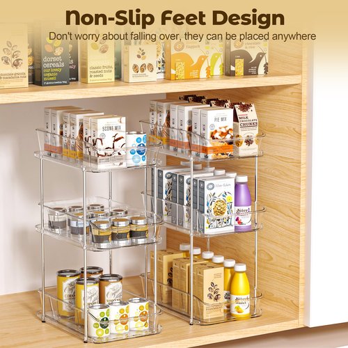 incostar 3 Tier Under Sink Organizer and Storage - Multi-Purpose Stackable Pantry Organizer with Pull-Out Clear Bins and Movable Dividers for Kitchen and Bathroom Cabinet
