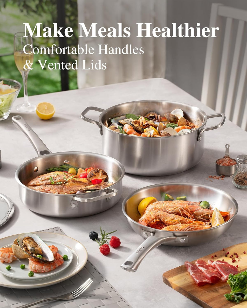 VocVoi Stainless Steel Frying Pan - 12 Inch Non-Toxic Tri-Ply Skillet | PFOA & PTFE Free, Oven Safe