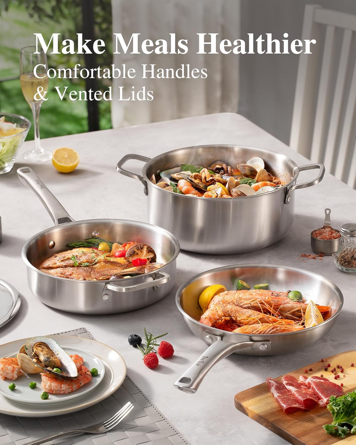 VocVoi Stainless Steel Frying Pan - 12 Inch Non-Toxic Tri-Ply Skillet | PFOA & PTFE Free, Oven Safe
