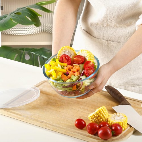 NUTRIUPS 30oz Small Glass Mixing Bowls Borosilicate 6.1in Glass Salad Bowl Clear Prep Bowls for Bread, Set of 2