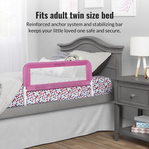 Dream On Me Mesh Security Bed Rail – Toddler Safety Guard with breathable mesh, reinforced anchor system, lightweight, portable, fits adult twin-size beds, Pink