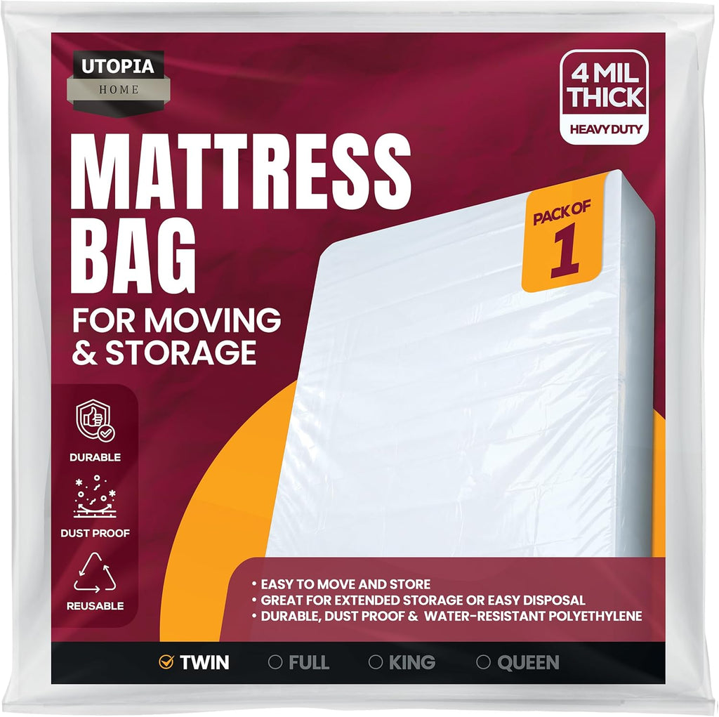 Utopia Home Twin Size Mattress Cover - Heavy Duty 4 Mil Plastic Encasement for Moving Up to 14 Inches