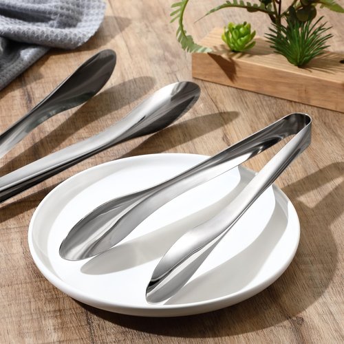 Yiyiring 2 Pack 9 Inch and 12 Inch Serving Food Tongs Silver Buffet Stainless Steel Tongs Polished Heavy Duty Kitchen Tableware Set for Cooking Salad Party Picking up Ice Appetizers and More