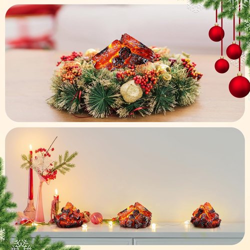 Glooglitter Flameless Fireplace Lights - 3D Realistic Log Flame Simulation | 3 Pcs Charcoal Decor