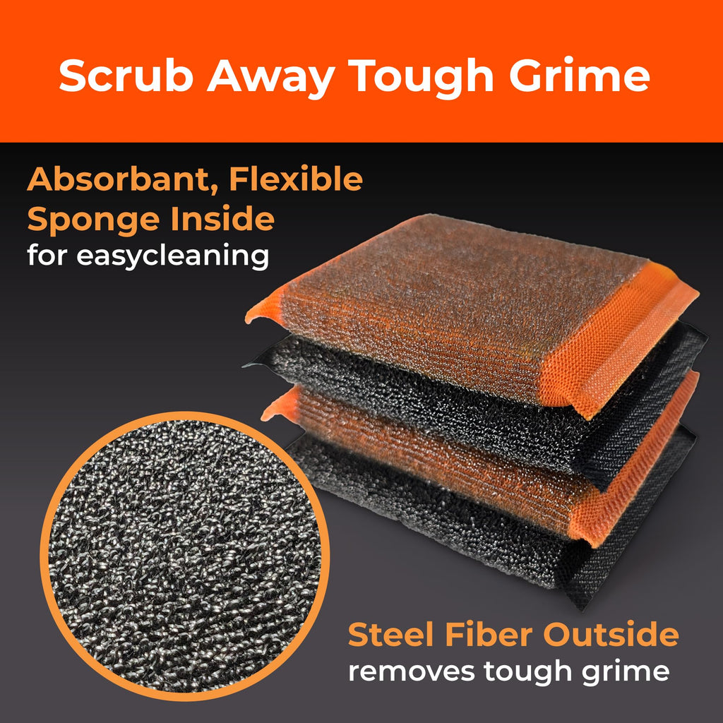 Heavy-Duty Steel Wool Scrubber Sponges 4 Pack – Stainless Steel Cleaning Pads for Dishes, Pots, Pans, Grills & Ovens – Durable Multi-Surface Kitchen Scrubbing Tools for Tough Grease & Burnt Food