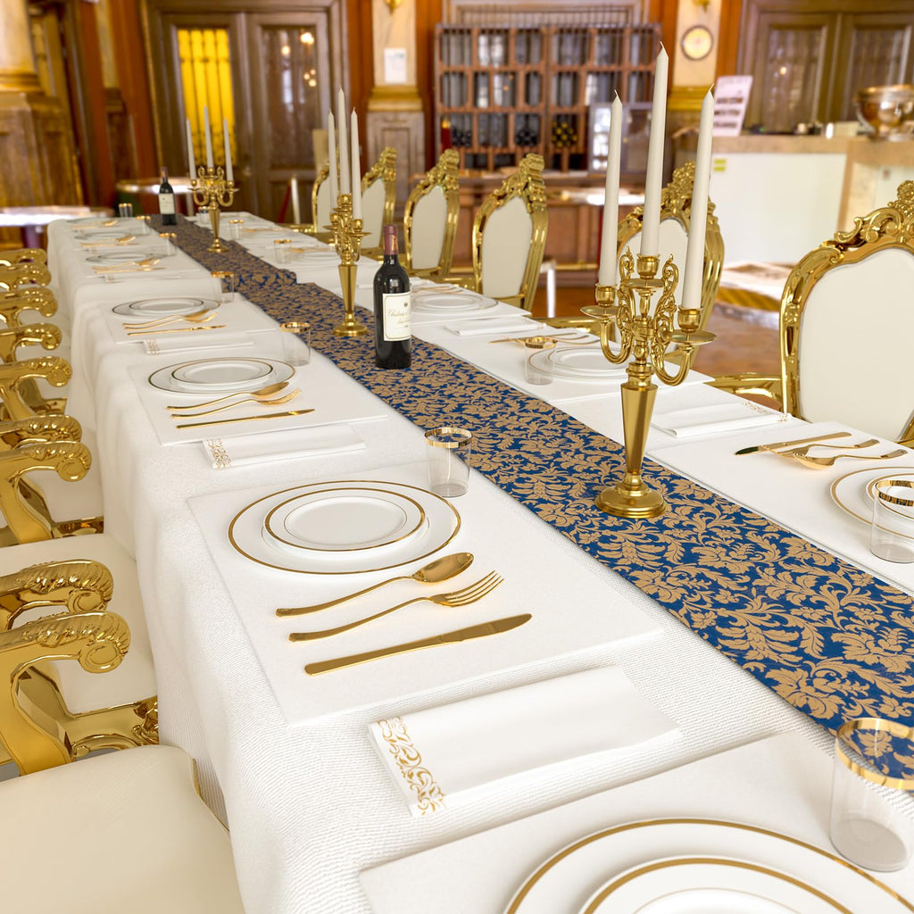 Fijinhom 350 Pieces Gold Disposable Plates for 50 Guests, Disposable Plastic Plates for Party, Wedding, Dinnerware Set of 50 Dinner Plates, 50 Salad Plates,50 Cups and 50 Paper Napkins, Gold