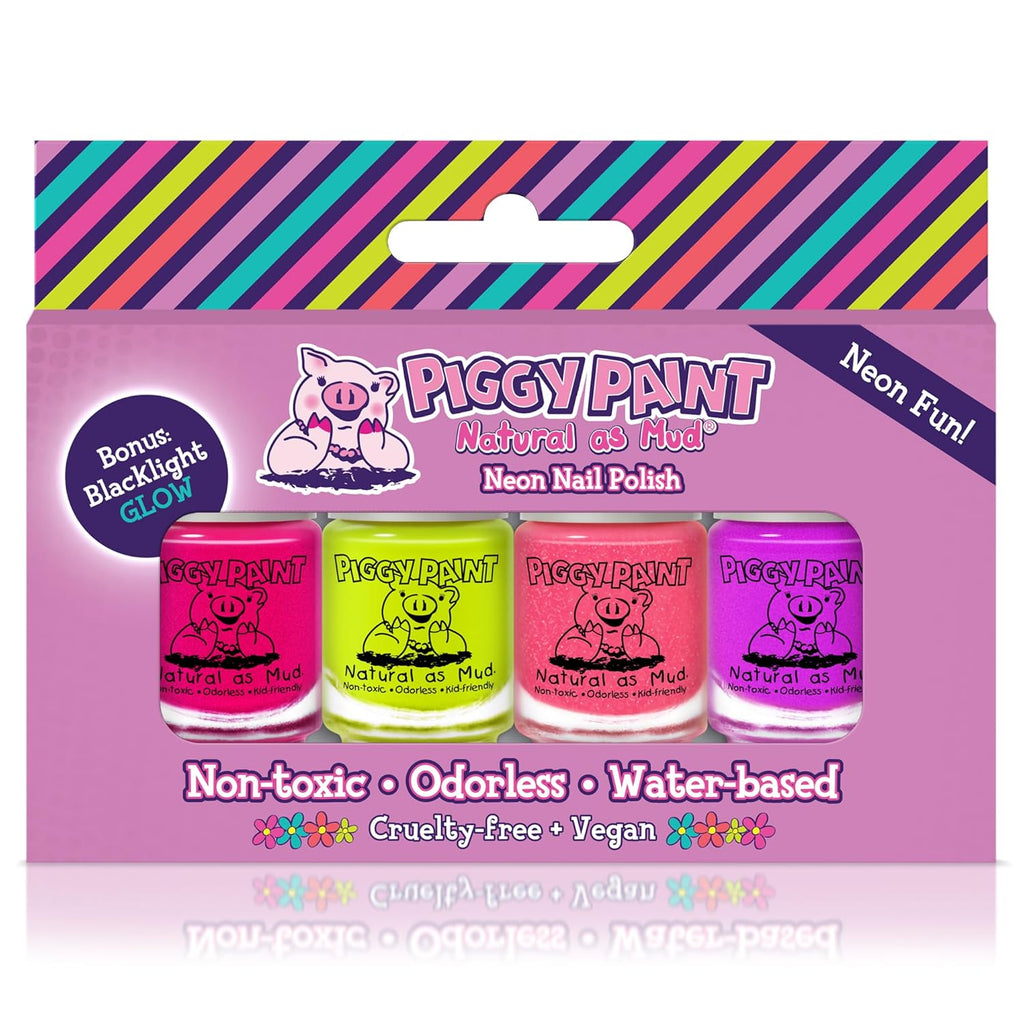 Piggy Paint Neon Polish Box Set - Includes Bonus Blacklight Glow Feature!