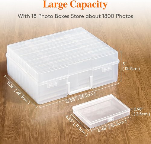 Lifewit 4x6 Photo Storage Box - 18 Clear Organizers with Lids & Labels for Photos, Crafts & Office Supplies
