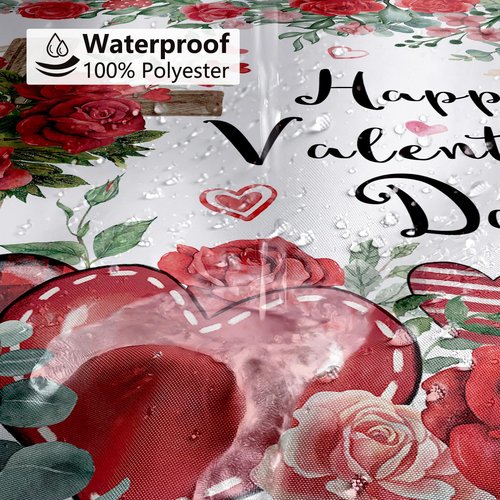 MEHOFOND Happy Valentine's Shower Curtain,Religious Cross Red Roses Heart Shower Curtain for Valentine's Day Bathroom Decor,Valentines Romantic Sweetheart Holiday Bathroom Fabric Curtains 72x72 in