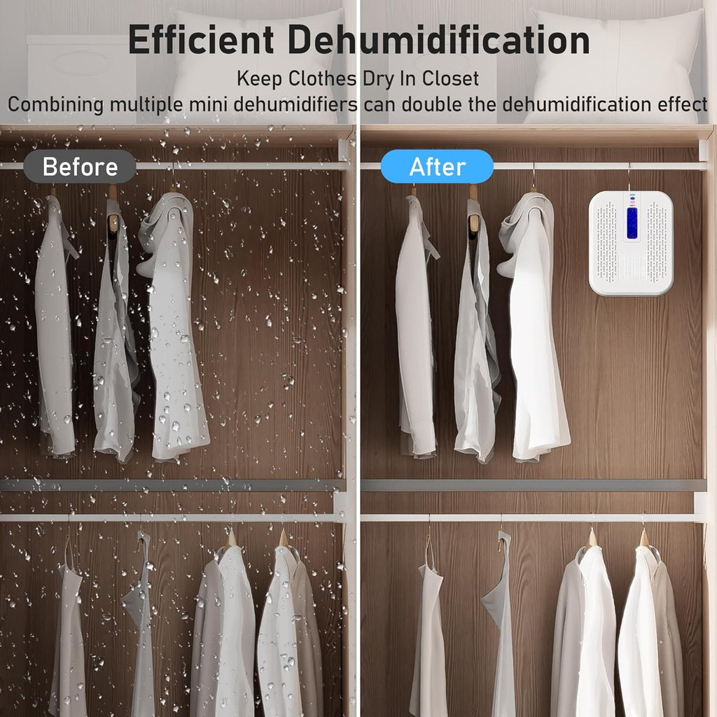 Skiennix Rechargeable Mini Dehumidifier - Portable & Energy Efficient for Bathrooms, Closets & Cars