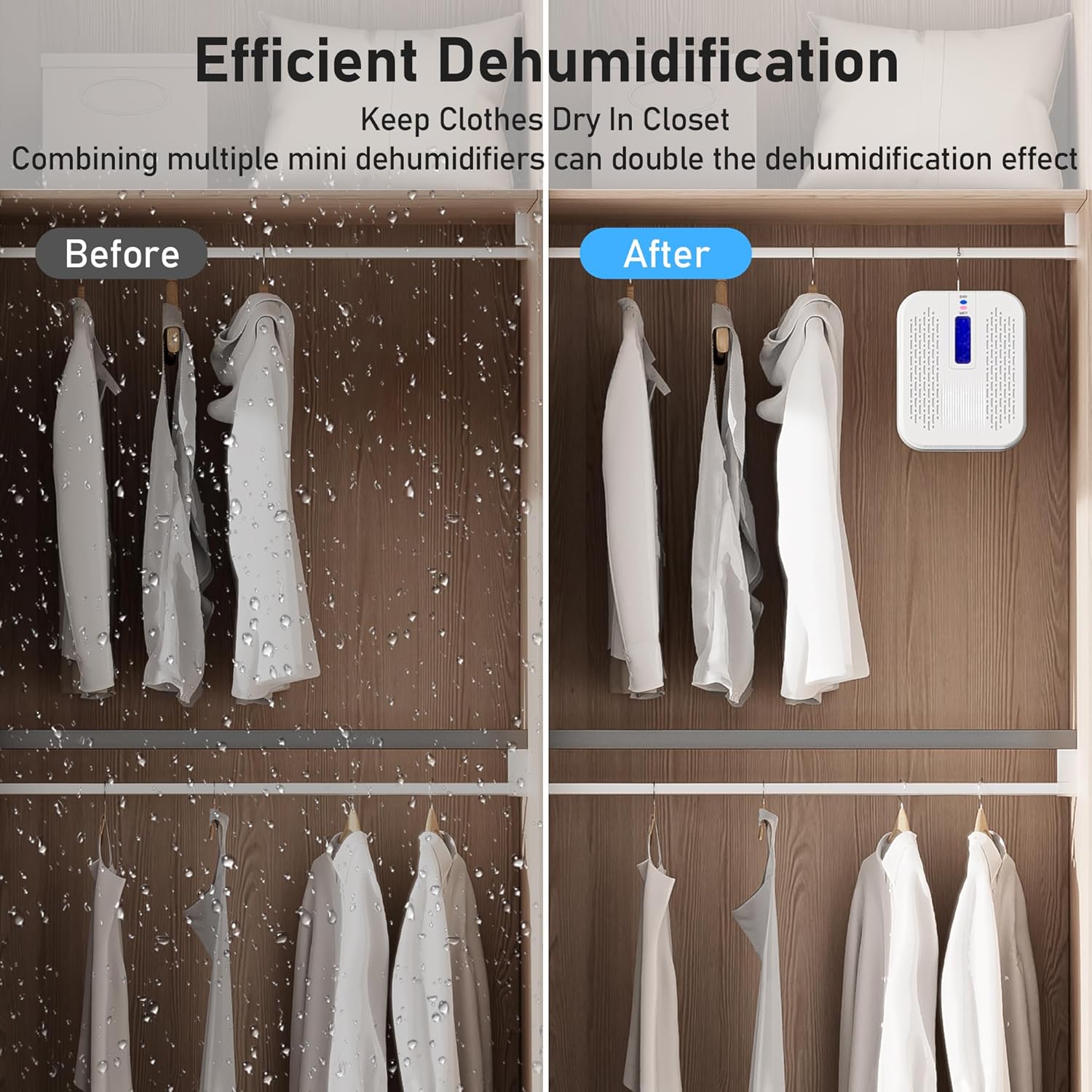 Skiennix Rechargeable Mini Dehumidifier - Portable & Energy Efficient for Bathrooms, Closets & Cars