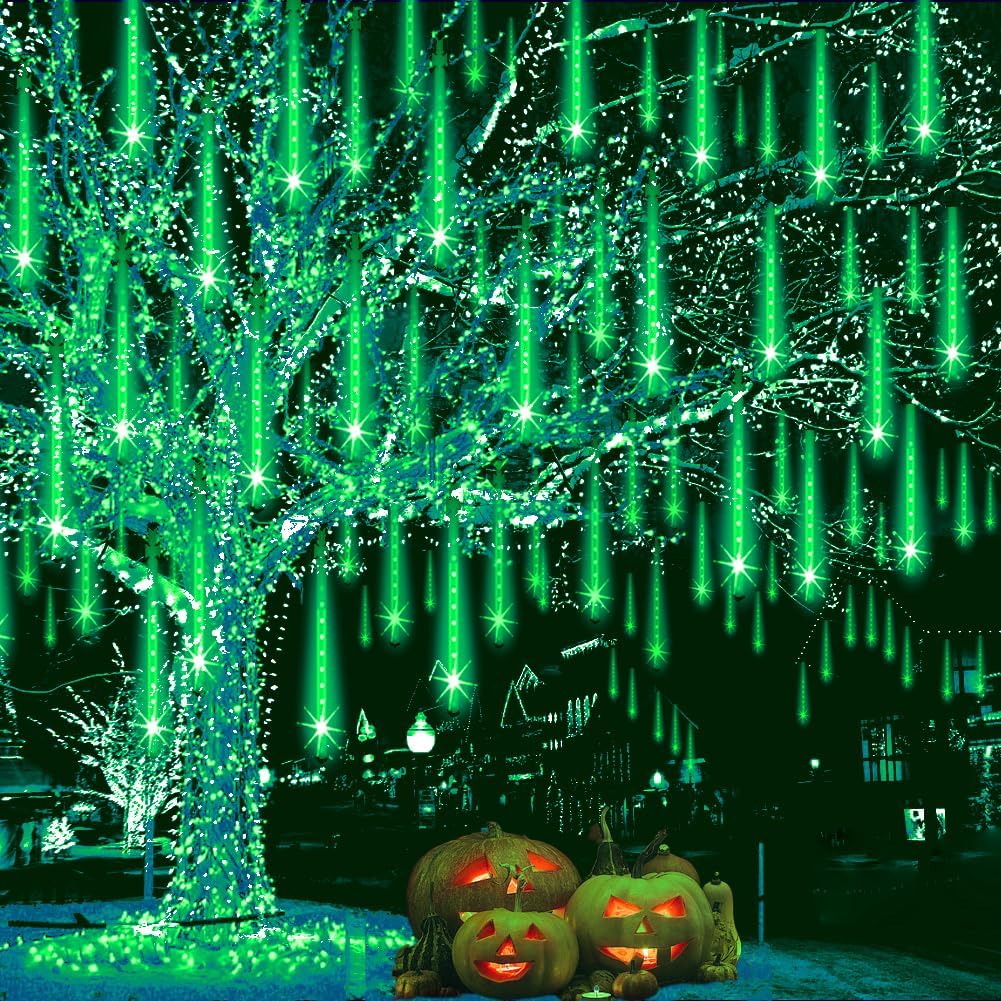 Weepong Meteor Shower Christmas Lights - 192 LED Outdoor Halloween Decorations | 8 Tube Icicle String Lights