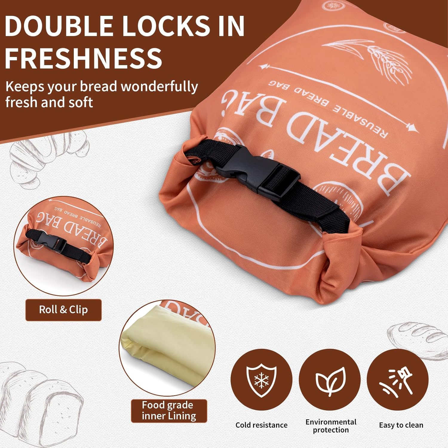 Beeswax Bread Bags - 2 Pack XL Reusable Food Storage Bags for Sourdough | Eco-Friendly & Freezer-Safe (Orange & Grey)
