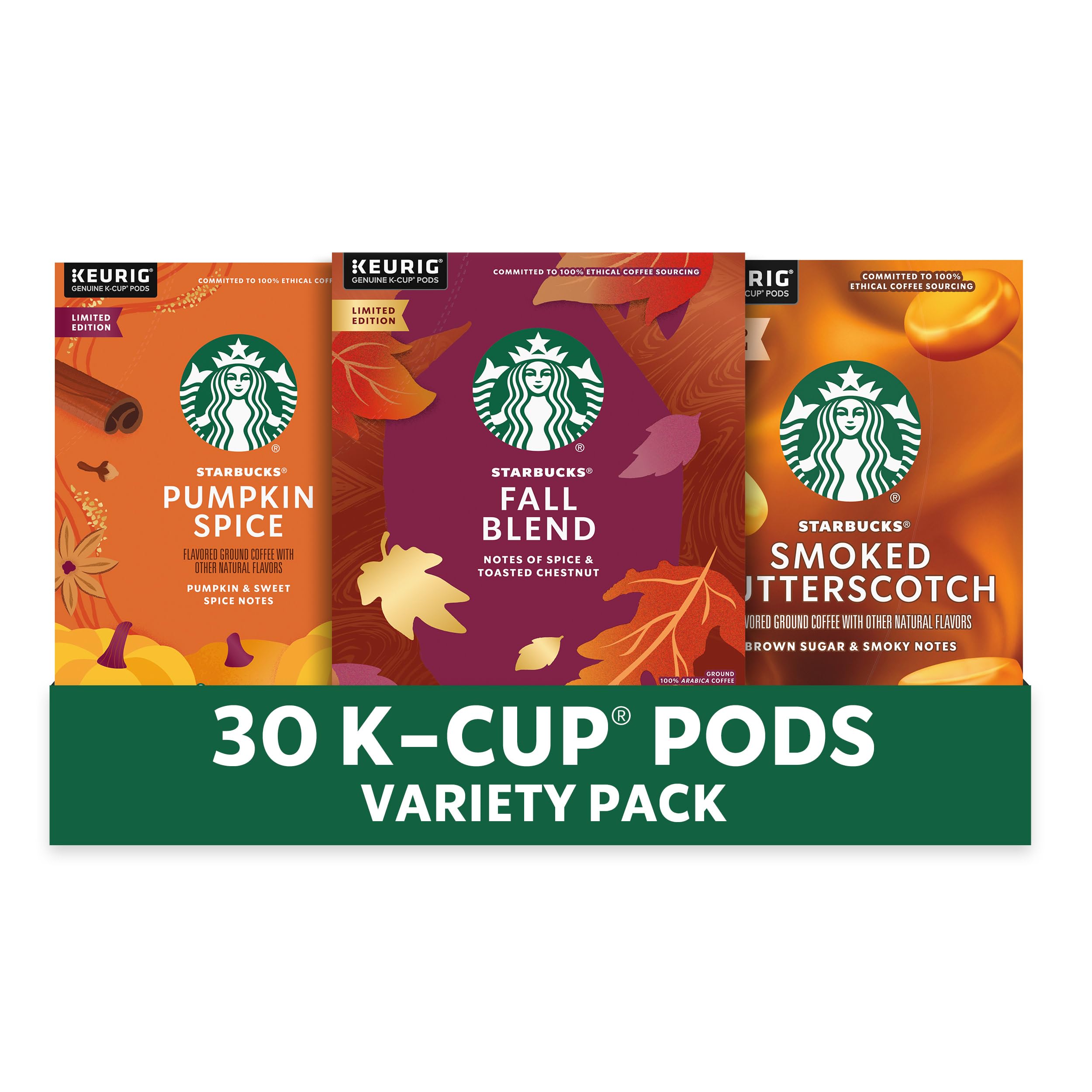 Starbucks K-Cup Coffee Pods, Fall Bundle, Medium Roast and Naturally Flavored Coffee for Keurig Brewers, 100% Arabica, Limited Edition, 3 Boxes (30 Pods Total)