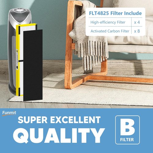 FLT4825 Filter B Replacement - High Efficiency Air Purifier Filters for G-Guardian AC4825, AC4300, AC4900 | 4 Filters + 8 Activated Carbon Pre-Filters, Yellow
