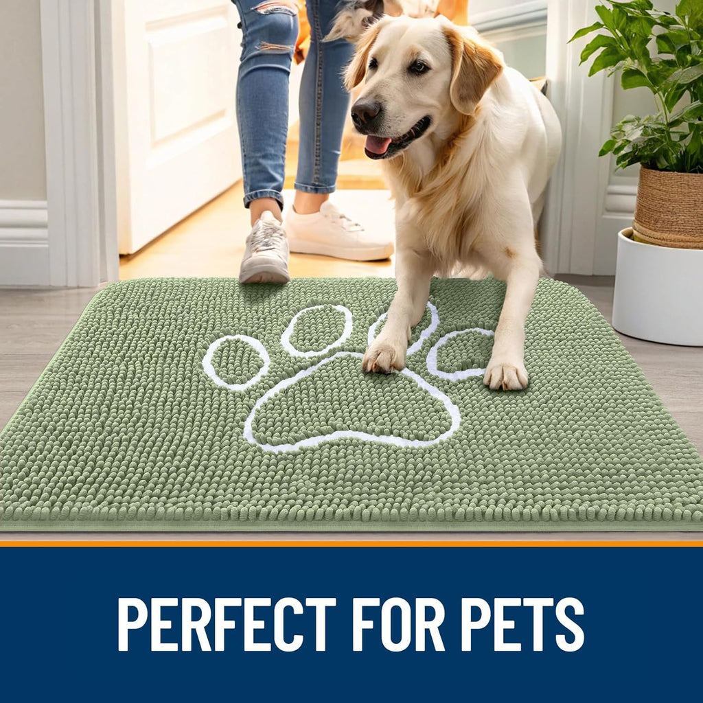 OLANLY Dog Door Mat - Absorbent Muddy Paws Doormat | Non-Slip Chenille, 40x32, Sage Green