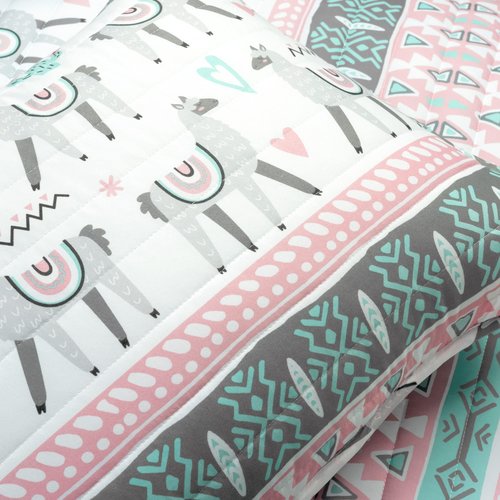 Lush Decor Boho Llama Reversible Oversized 2 Piece Quilt Set, Twin, Pink & Aqua