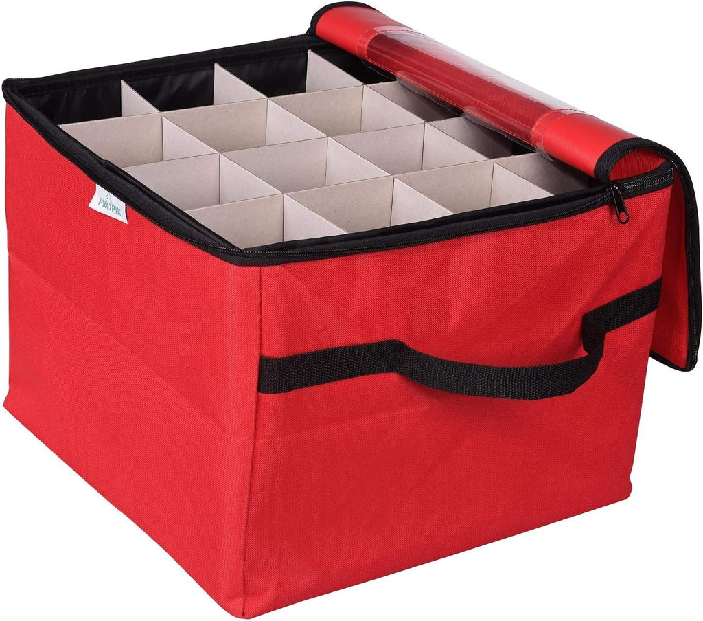 ProPik Christmas Ornament Storage Box - Organizes Up to 48 Ornaments with 3 Removable Trays | Red