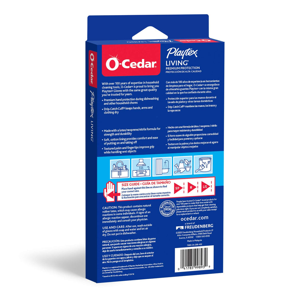 O-Cedar Playtex Gloves Living Reuseable Rubber Cleaning Gloves, Premium Protection, Size - Medium (1 Pair) - 4 Pack