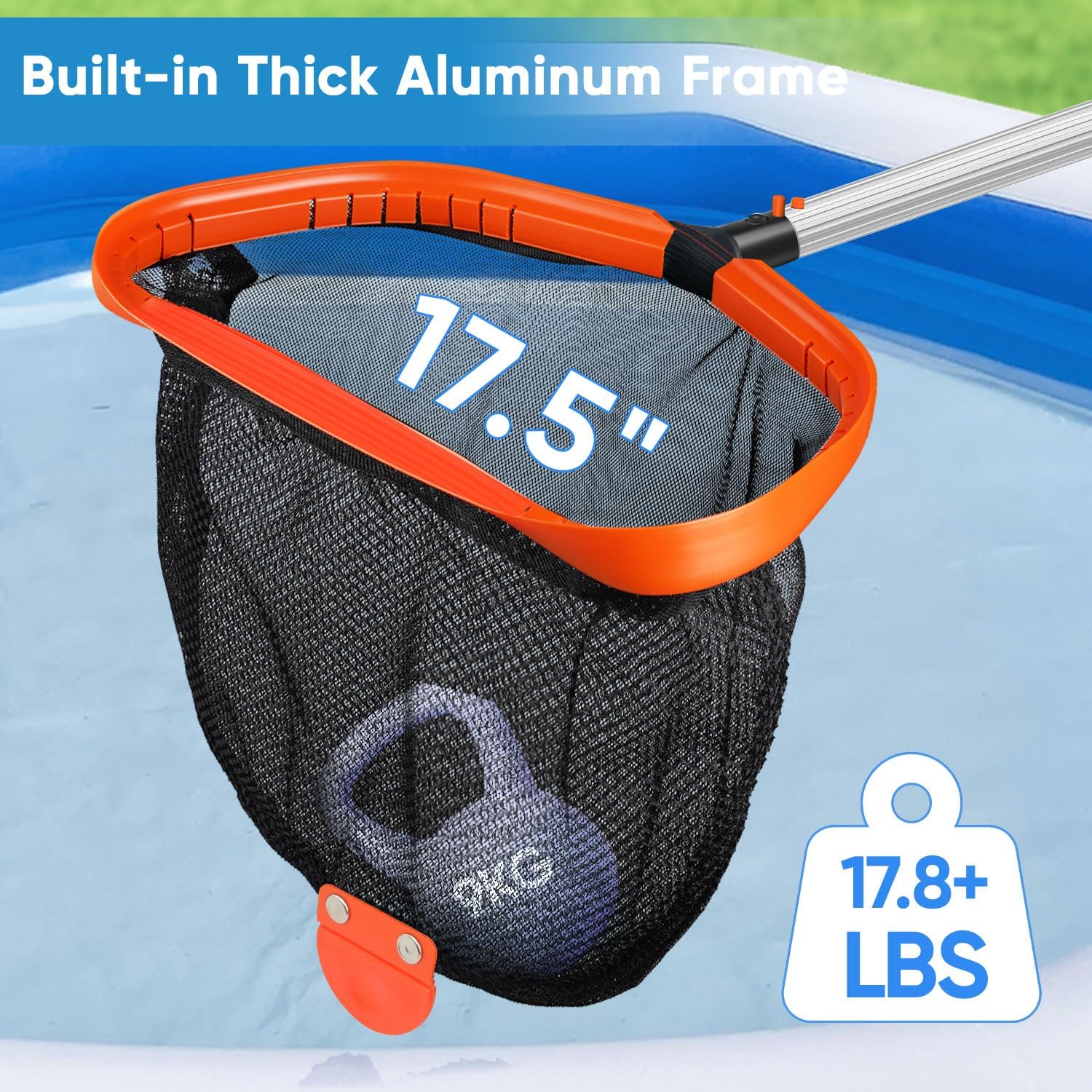 Skiennix Pool Skimmer Net - Heavy-Duty Aluminum Frame with Double-Layer Netting - 17.5" Size for Efficient Pool Cleaning