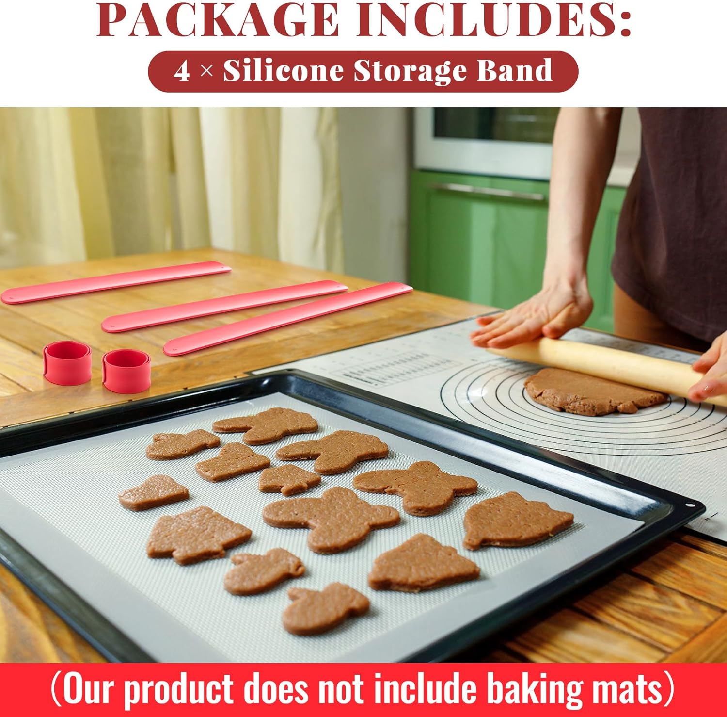 Teenyyou Silicone Storage Bands - 4 Pcs for Baking Mats & Wrapping Paper | Perfect for Christmas Organization