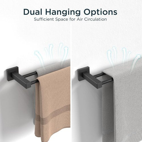 FORIOUS Double Towel Bar - 24 Inch Heavy Duty SUS304 Stainless Steel | Matte Black Finish