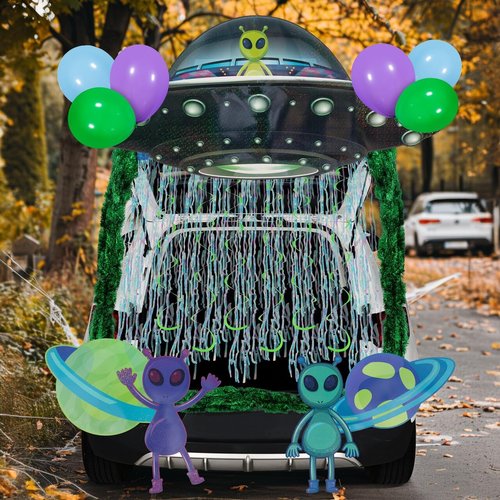 JOYIN Halloween UFO Aliens Trunk Or Treat Car Decorations Kit for SUV Outdoor Indoor Decor Planets, Haunted House Archway Garage Lawn Balloons, Streamer Tinsels Strips