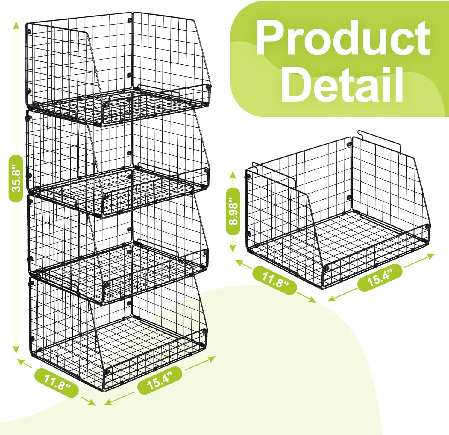 Skiennix XXL Stackable Wire Storage Baskets - Extra Large Pantry Organizer for Fruits, Vegetables & Snacks