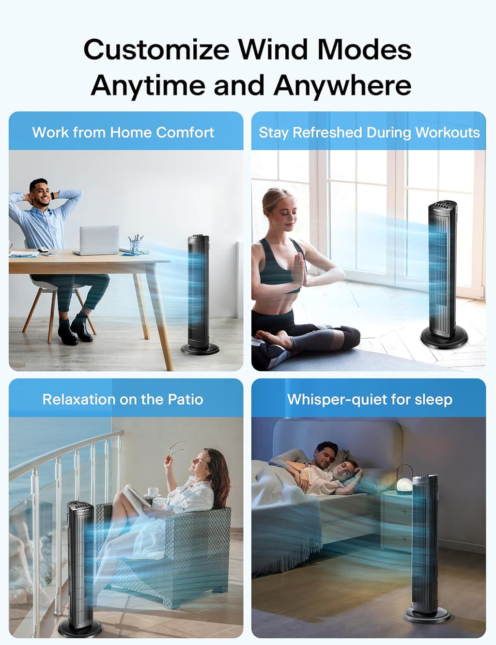 Pelonis 30-Inch Oscillating Tower Fan - 3 Speed Settings & Auto-Off Timer | Black, Medium Size