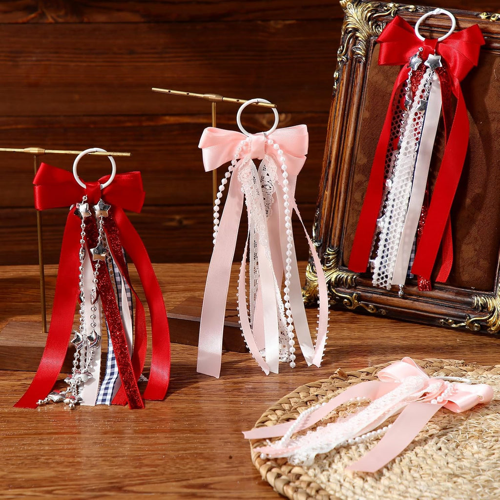 Norme Western Ribbon Boot Bows - 4 Pcs Buffalo Plaid & Glitter Pearl Lace | DIY Cowboy Cowgirl Accessories