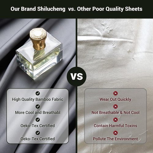 Shilucheng Queen Sheet Sets, Blend Rayon Derived from Bamboo, Breathable & Cooling Bed Sheets 4 Piece, Deep Pocket Up to 16", Hotel Silky Bedding for Hot Sleepers, Dark Grey