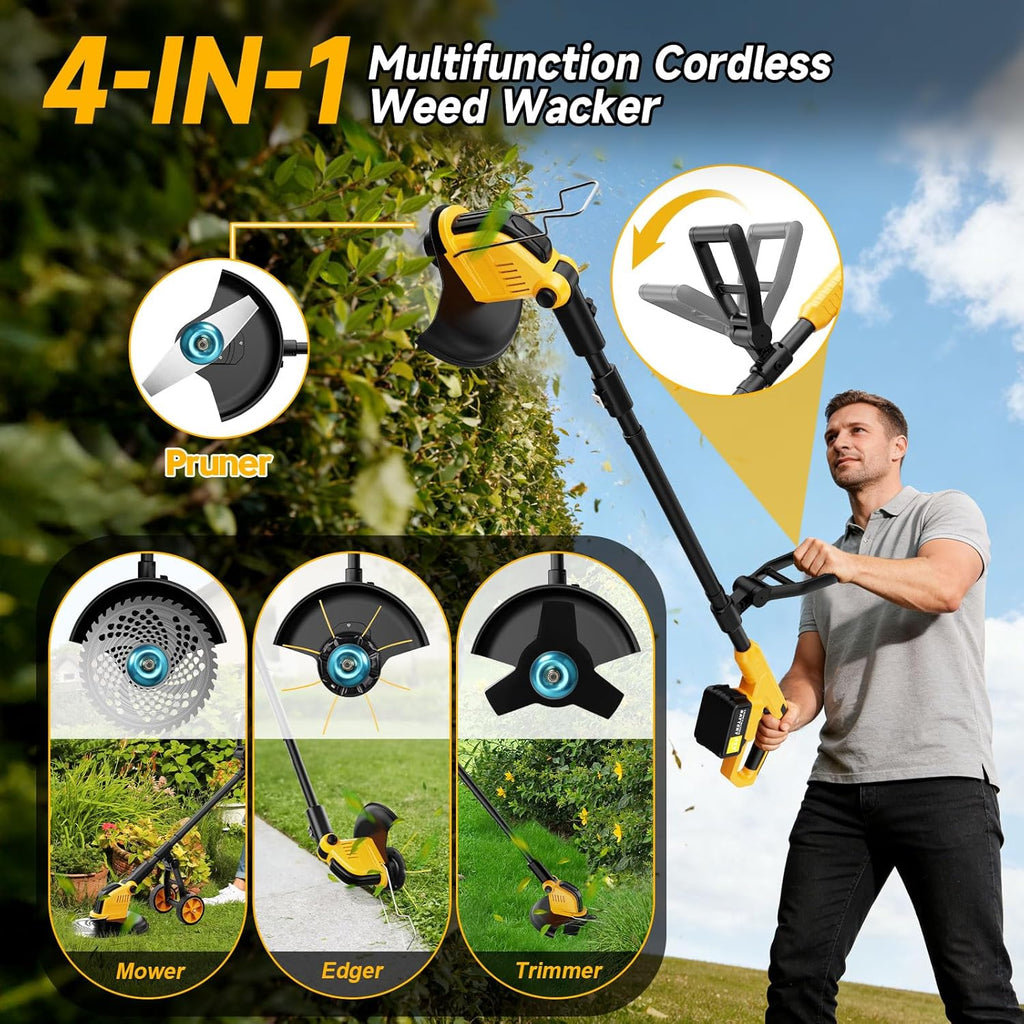 Skiennix 20000 RPM Brushless Battery Weed Wacker - Heavy Duty Cordless Lawn Tool with 2 Batteries