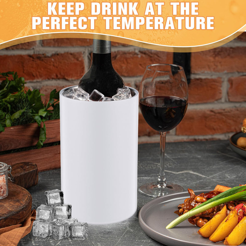 Potchen 6 Pack Wine Chiller Bucket Wine Bottles Cooler Bulk, Stainless Steel Double Wall Insulated Champagne Ice Bucket for Parties,Fits for 750 ml Bottles (White)