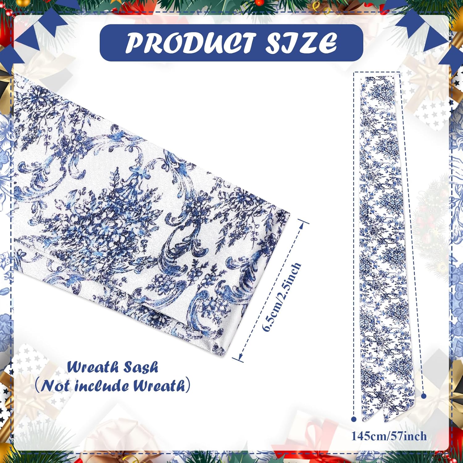 Skiennix Chinoiserie Monogram Satin Wreath - Elegant Blue & White Floral Door Decor | 2-Piece Set