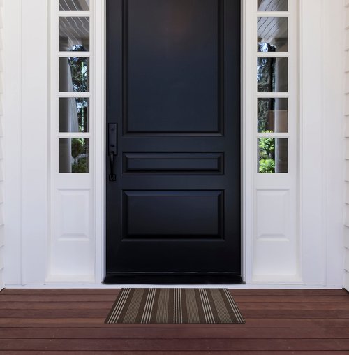 Nautica - PVC Loop Utility Mats | Indoor/Outdoor | Slip-Resistant | Mat for Kitchen, Garage, Laundry Room, Foyer, & More | Stripe Modern Design Doormat | Measures - 16 x 24 | Brown