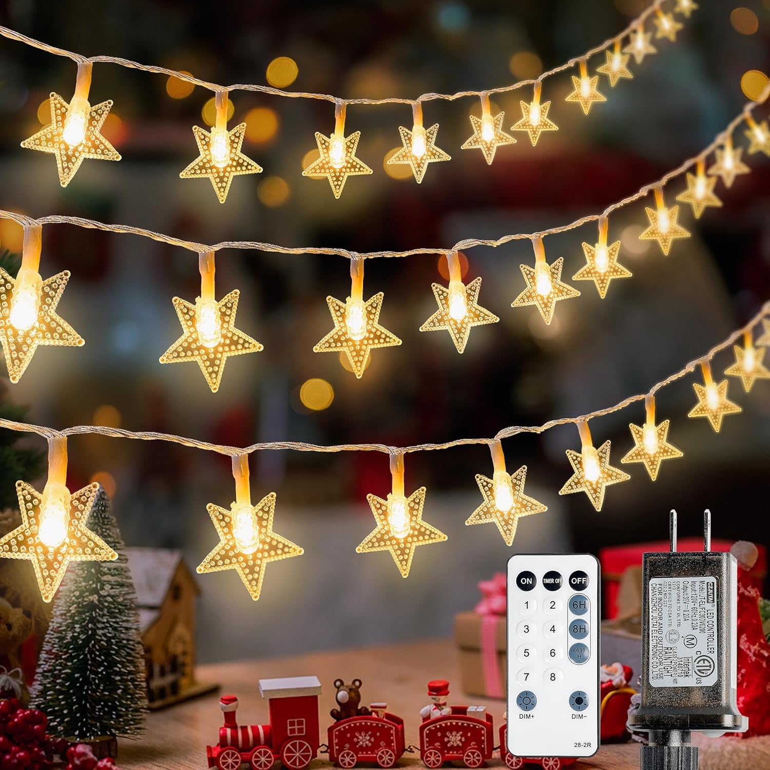 Star String Lights - 39ft 100LED Fairy Lights with Remote | Waterproof Indoor/Outdoor Decor - Warm White