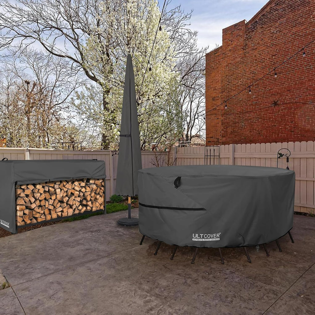 ULTCOVER Round Patio Furniture Cover - Waterproof 48-Inch Table & Chair Set Cover, Black