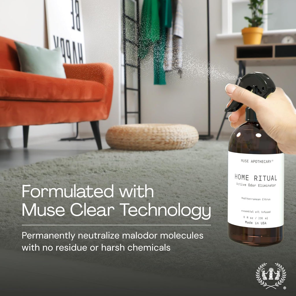 Muse Apothecary Odor Eliminator Spray - Active Furniture & Bathroom Deodorizer - 4oz Mediterranean Citrus