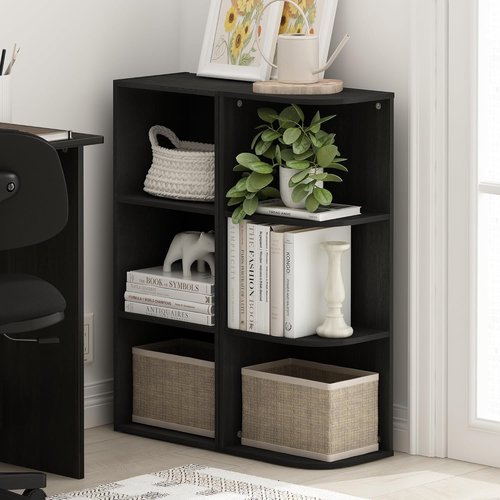 Furinno PASIR 3-Tier Corner Bookshelf - Open Shelf Bookcase for Organization | Blackwood Finish, 9.3 x 12 x 31.5