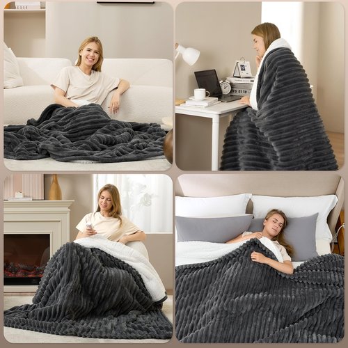Hansleep Heated Blanket Electric Blanket Throw, Heating Blanket with 9 Heating Levels and 10-Hour Timer Auto Shut Off, Washable Soft Warm Winter Blanket, 50 x 60 Inches, Dark Grey