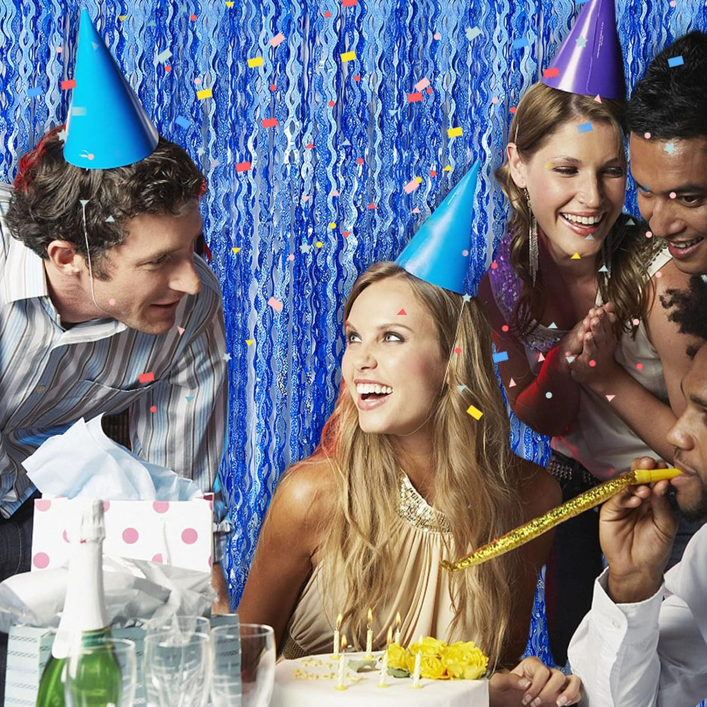 Skiennix Blue Wavy Tinsel Foil Fringe Curtains - Sparkling Birthday Party Decorations | Ocean Theme
