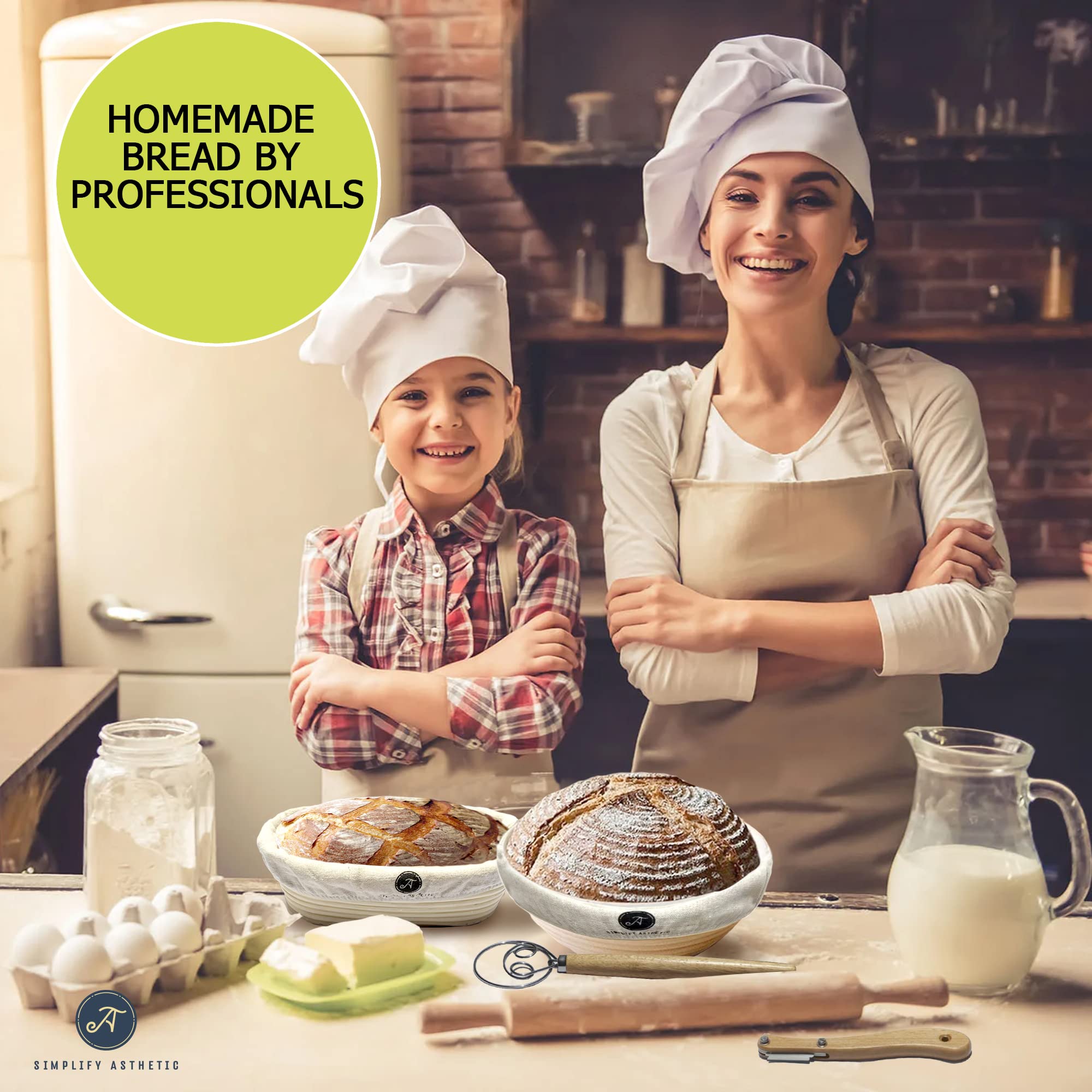 Premium Banneton Bread Proofing Basket - A Complete Sourdough Bread Baking Kit - Bread Baking Supplies - Sourdough Starter Jar Kit