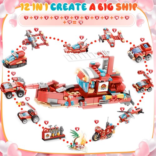Lukfuu 24 Pack Valentines Day Gifts For Kids Classroom, Vehicles Car Building Blocks Toys with Valentines Cards for Kids Boys Girls Classroom Exchange School Rewards Party Favors Gifts