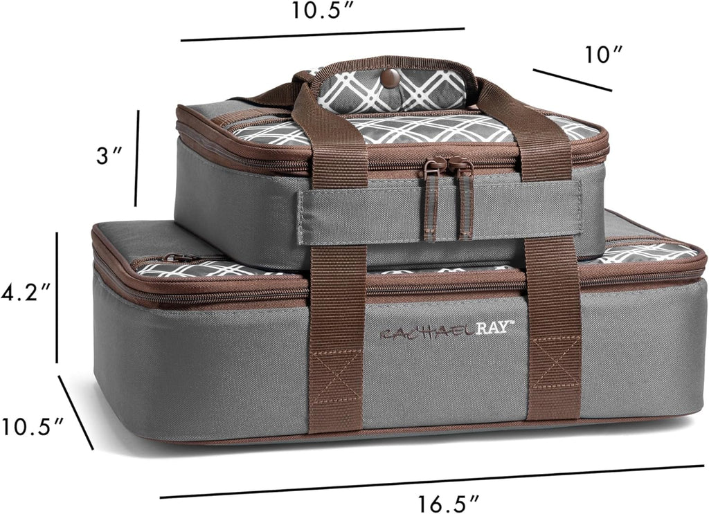 Rachael Ray Insulated Casserole Carrier - Thermal Lasagna Tote for Hot or Cold Food | Fits 9" x 13" Dish, Sea Salt Grey