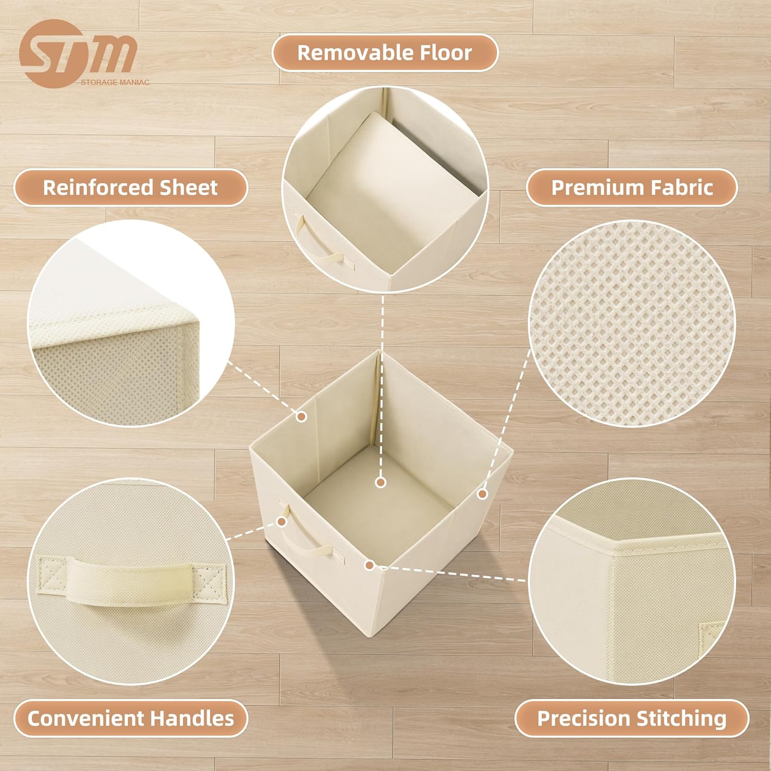 Storage Maniac Storage Cubes - 11-Inch Collapsible Bins with Handles | 10-Pack Beige Fabric Organizers