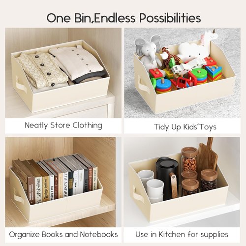 Homsorout Large Closet Organizers - 6 Pack Foldable Fabric Storage Baskets with Handles | Beige Trapezoid Design